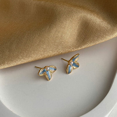 nolo flower power pearl 18k gold plated sterling silver enamel stud earrings