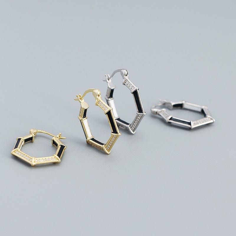 nolo hannah honeycomb hexagon shaped 18k gold sterling silver hoop earrings