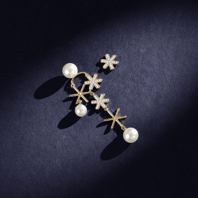 nolo ines snowflake designed alloy gold plated pearl fashion earrings