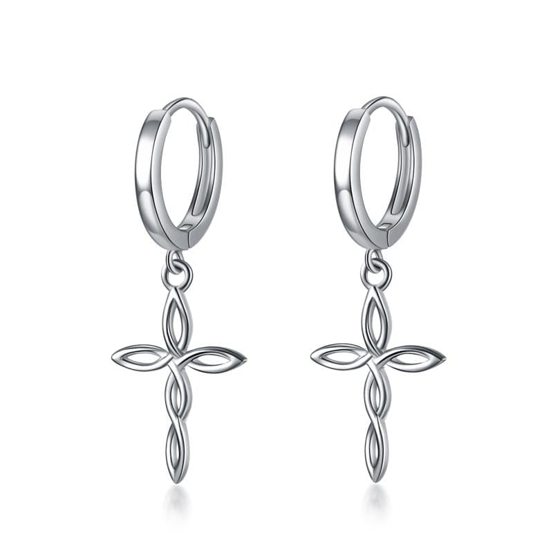 nolo infinity sterling silver huggie cross drop earrings