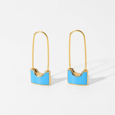 nolo lock me love me stainless steel 18k gold plated candy colored blue safety pin lock designed colorful hoop earrings 