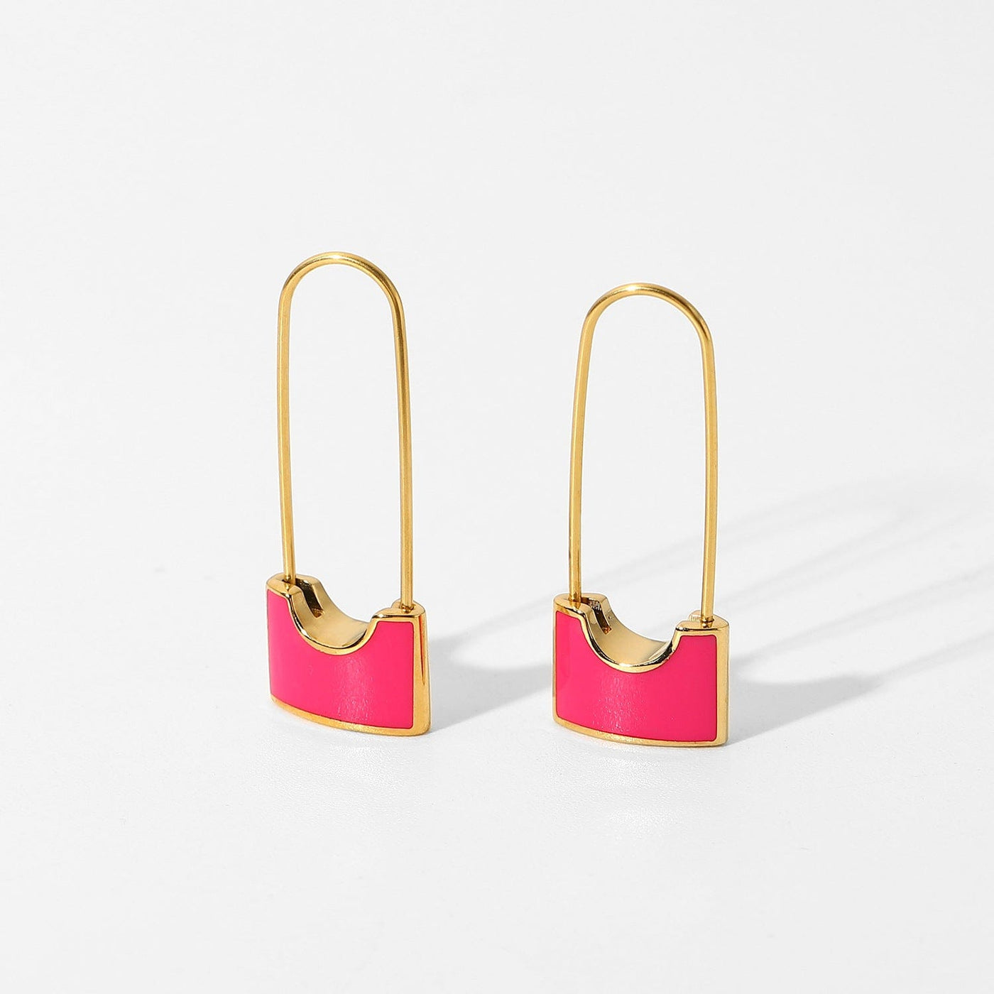 nolo lock me love me stainless steel 18k gold plated candy colored hot pink safety pin lock designed colorful hoop earrings 