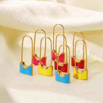 nolo lock me love me stainless steel 18k gold plated candy colored safety pin lock designed colorful hoop earrings 