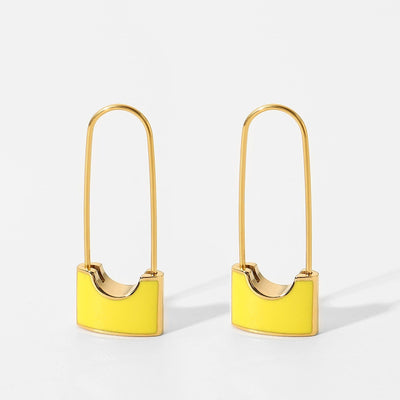 nolo lock me love me stainless steel 18k gold plated candy colored yellow safety pin lock designed colorful hoop earrings 