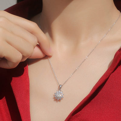 woman wearing nolo sweet snowflake moissanite cubic zirconia sterling silver necklace