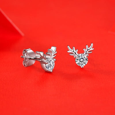 nolo the reindeer Christmas holiday sterling silver antler moissanite stud earrings