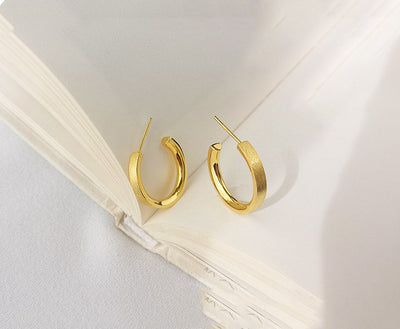 open hoop minimalist wide plain 925 sterling silver gold plated medium hoop earrings