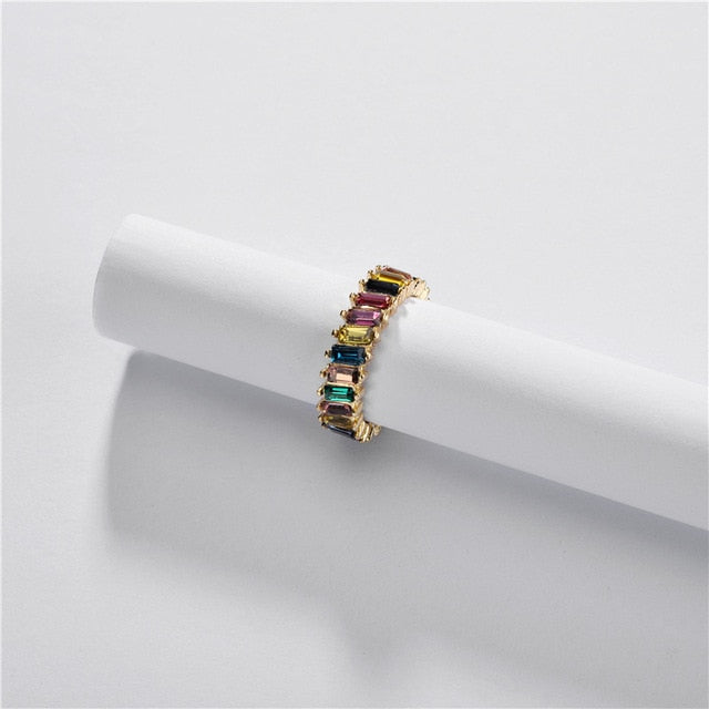 Rainbow Crystal Pave Stackable Finger Fashion Ring