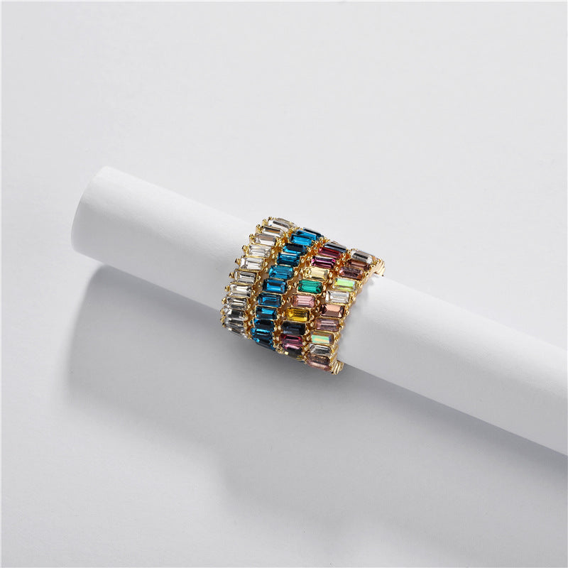 Rainbow Crystal Pave Stackable Finger Fashion Ring