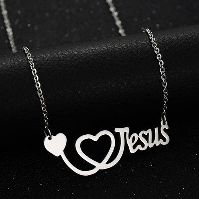 Jesus Looped Heart Pendant Necklace