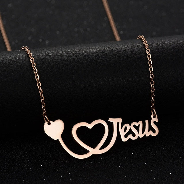 Jesus Looped Heart Pendant Necklace