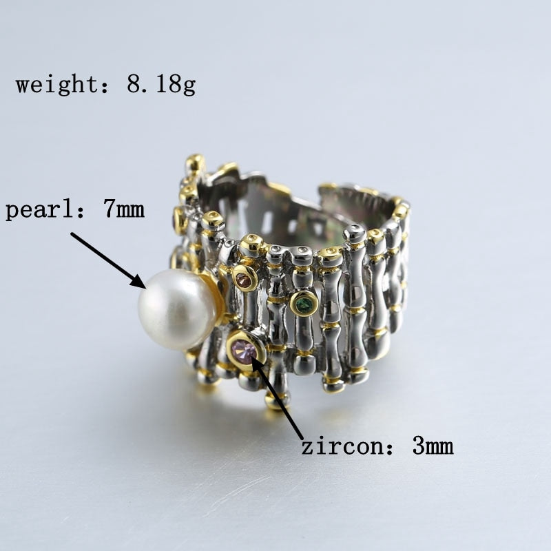 Handmade Unique Baroque Pearl & 925 sterling silver Adjustable Rings