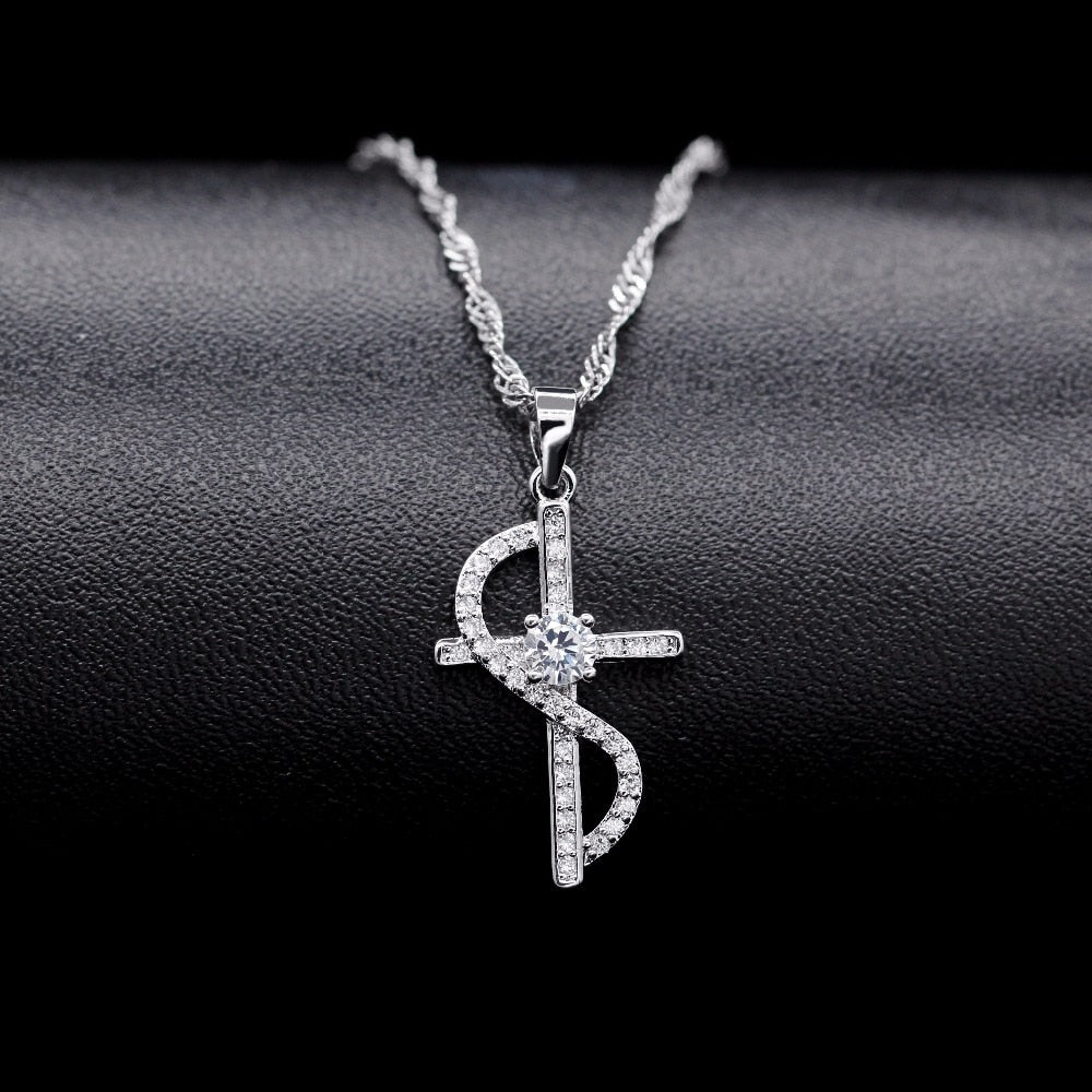 White Or Purple Cubic Zirconia Infinity Cross Pendant Necklace