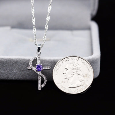White Or Purple Cubic Zirconia Infinity Cross Pendant Necklace