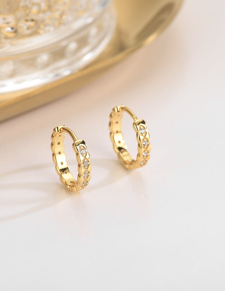 sterling silver gold plated small hoop huggie earrings with cubic zirconia gemstone