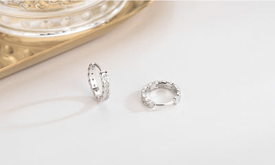 sterling silver small hoop huggie earrings with cubic zirconia gemstone
