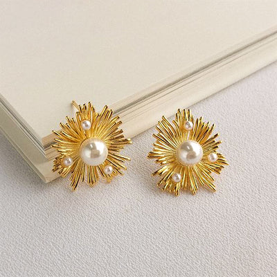 sunflower shell pearl 18k yellow gold plated 925 sterling silver earrings