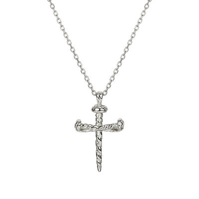Rustic Twisted Nails Cross 18K Yellow Gold Women's Dainty Necklace