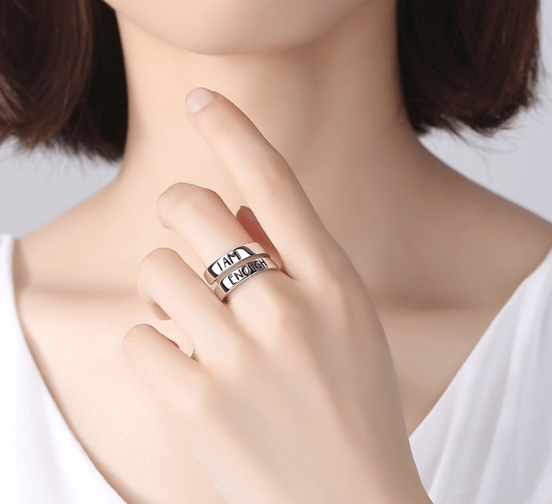 woman wearing NOLO i am enough sterling silver ring