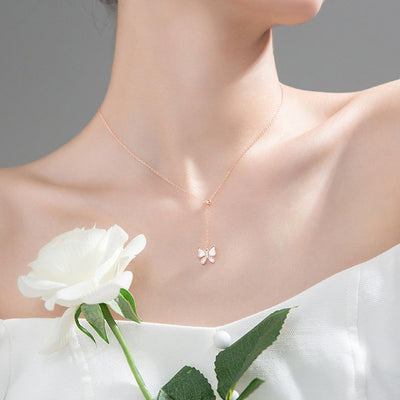 butterfly lariat 18k gold plated 925 sterling silver rose gold plated cubic zirconia necklace