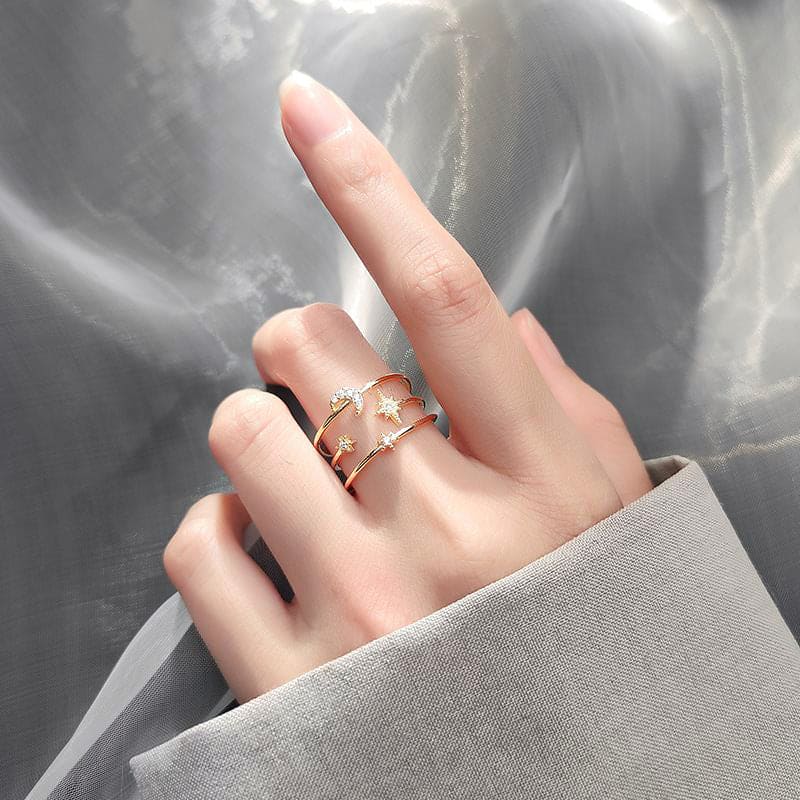N O L O Triple Layered Moon & Star Ring